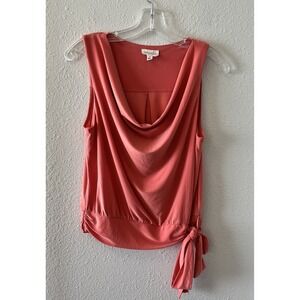 Meraki Women's Cowl Neck Top Size Medium Coral Pink Stretchy Y2K Style Colorful